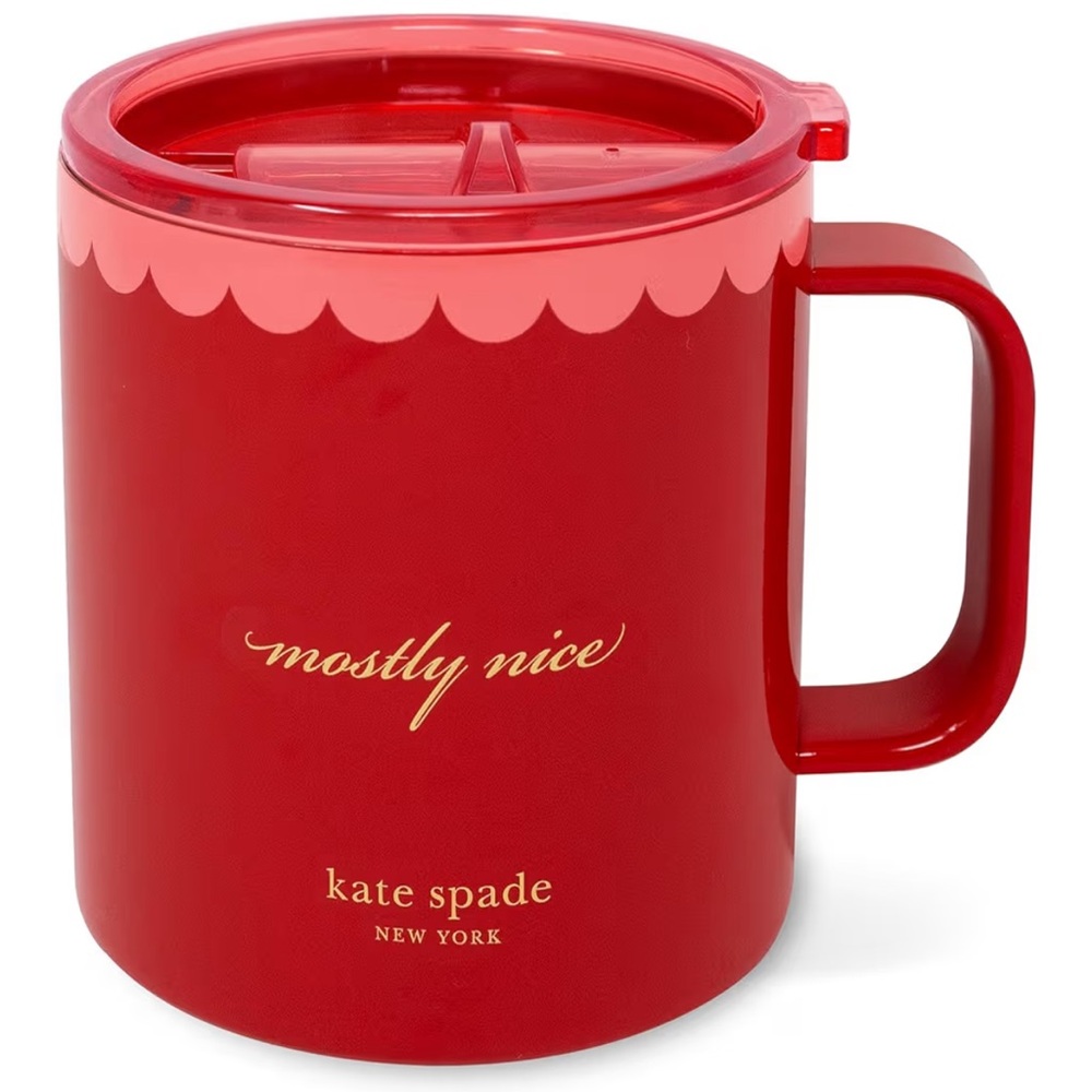 New Kate Spade Stainless Steel Insulated Holiday Mug with Handle and Lid